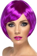 Womens Purple Bob Wig Short Bright Magenta Hair Halloween Costume EDM Adult NEW