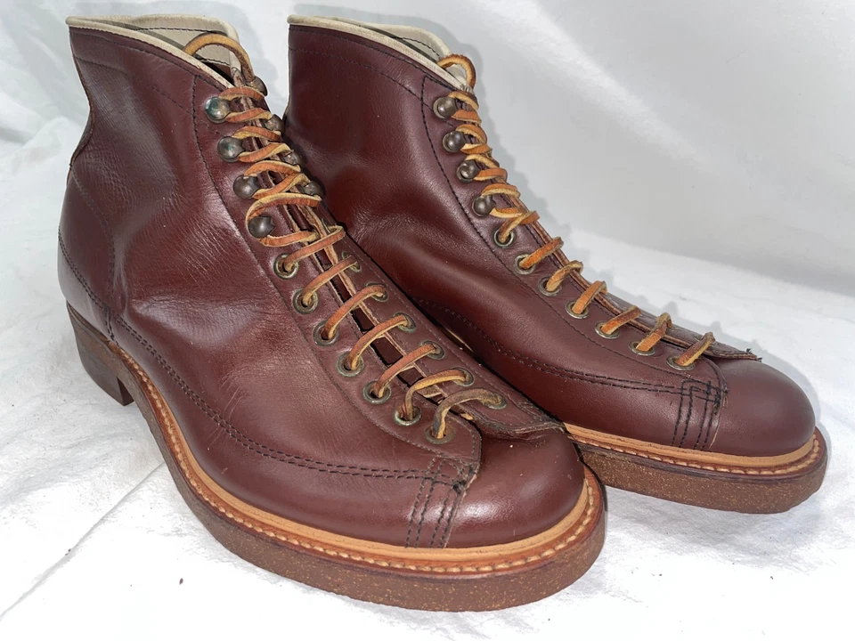 BOTAS DE TRABAJO QUIRÚRGICAS MONO DE COLECCIÓN AÑOS 60 7 ENDICOTT JOHNSON RANGER CUERO ENCAJE A PUNTA Foto 2 de 4