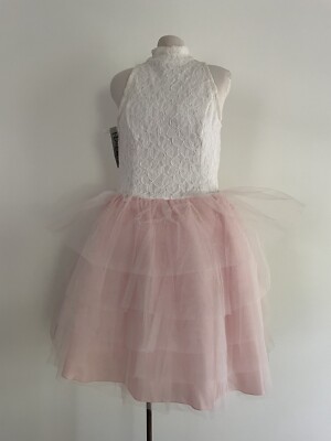 Vtg Nadine Ballerina Cocktail Halter Dress Lace Tulle Prom Open Back Size 11/12