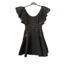 New Alexander McQueen Ruffled-Sleeve Dark Wash Mini Dress Size 38IT/8US $1740