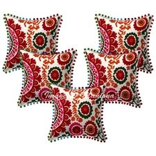 White Color Hand Embroidered sofa bed Suzani Cushion Cover, 5 pcs Pillow cover