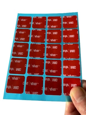 3M Double Sided VHB Adhesive Pads for GoPro/Dashcam/Nextbase 25x25mm Pack of 20
