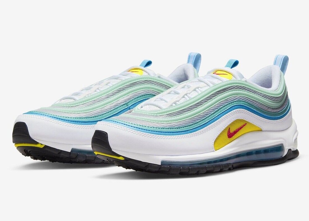 Nike Air Max 97 Men Size 9.5 White Siren Red Laser Blue DQ7644 Fast Shipping