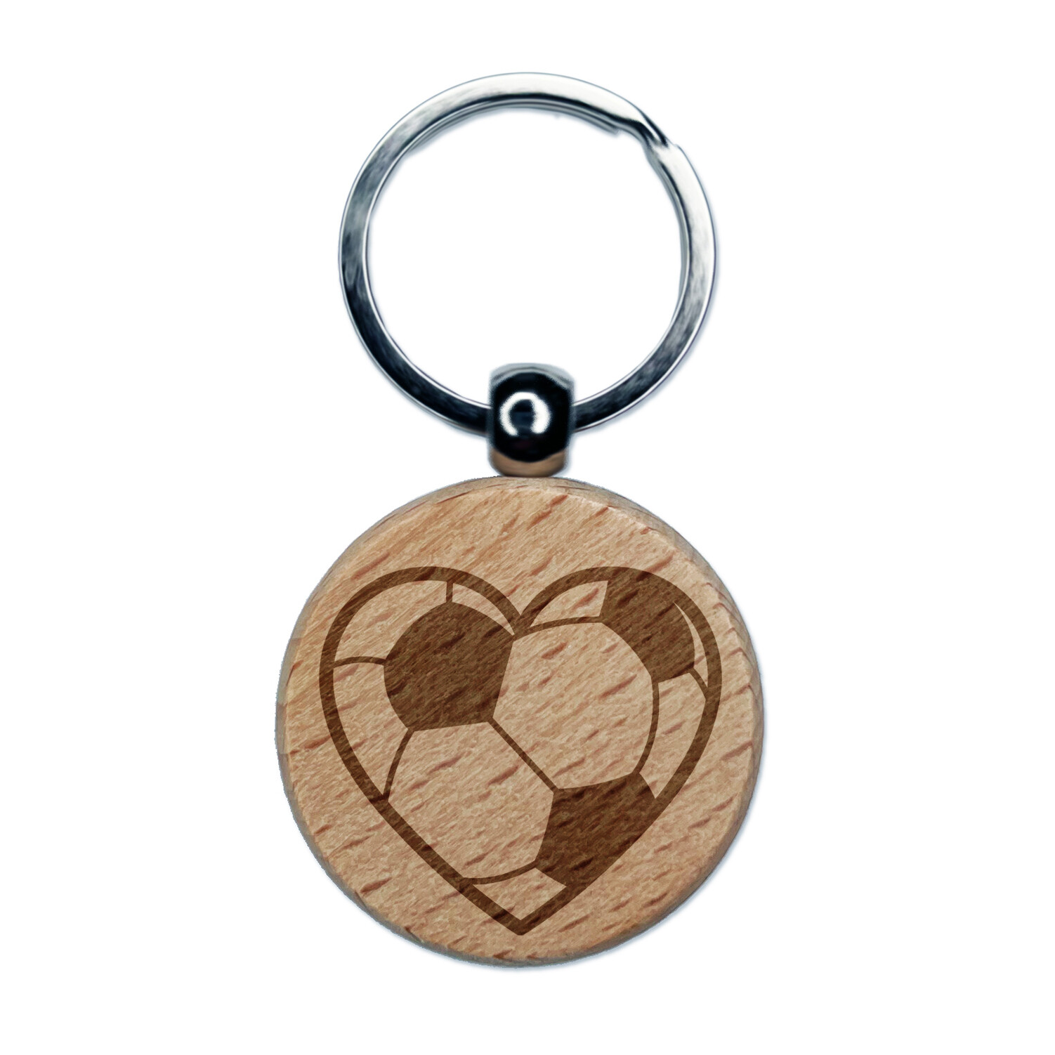 Heart Shaped Soccer Ball Wood Keychain - Engraved Sports Charm