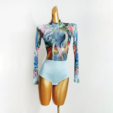 See Through Patchwork High Neck Latin Dance Dress Bodysuit Dance Tops Ballroom