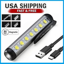 Magnetic Pen Flashlight Pocket Worklight Torch LED Penlight Rechargeable w/ Clip