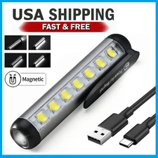 Magnetic Pen Flashlight Pocket Worklight Torch LED Penlight Rechargeable w/ Clip