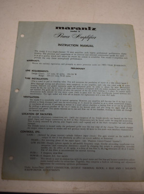 Original Marantz Model 9 70 Watt Power Amplifier Instructions Manual