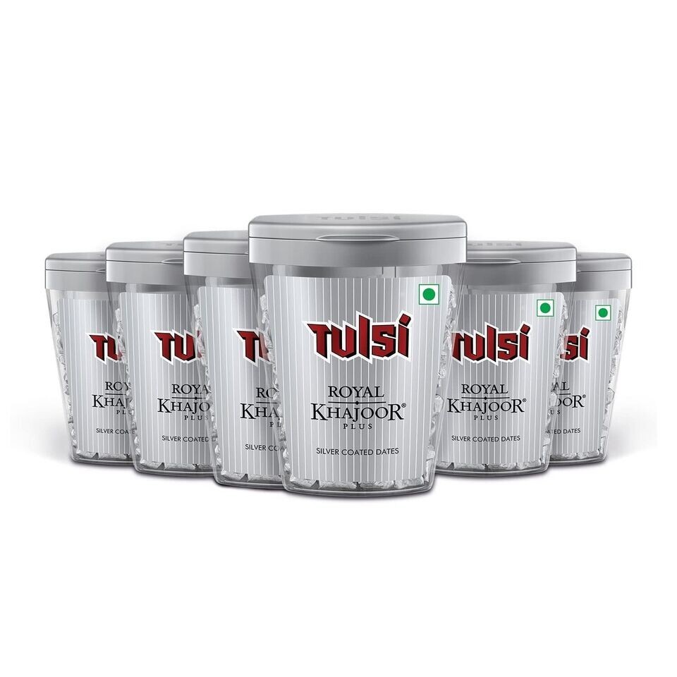Tulsi Royal Khajoor Pack of 6 X30g Silver Coated Khajoor Date Mint  Mouthfreshner