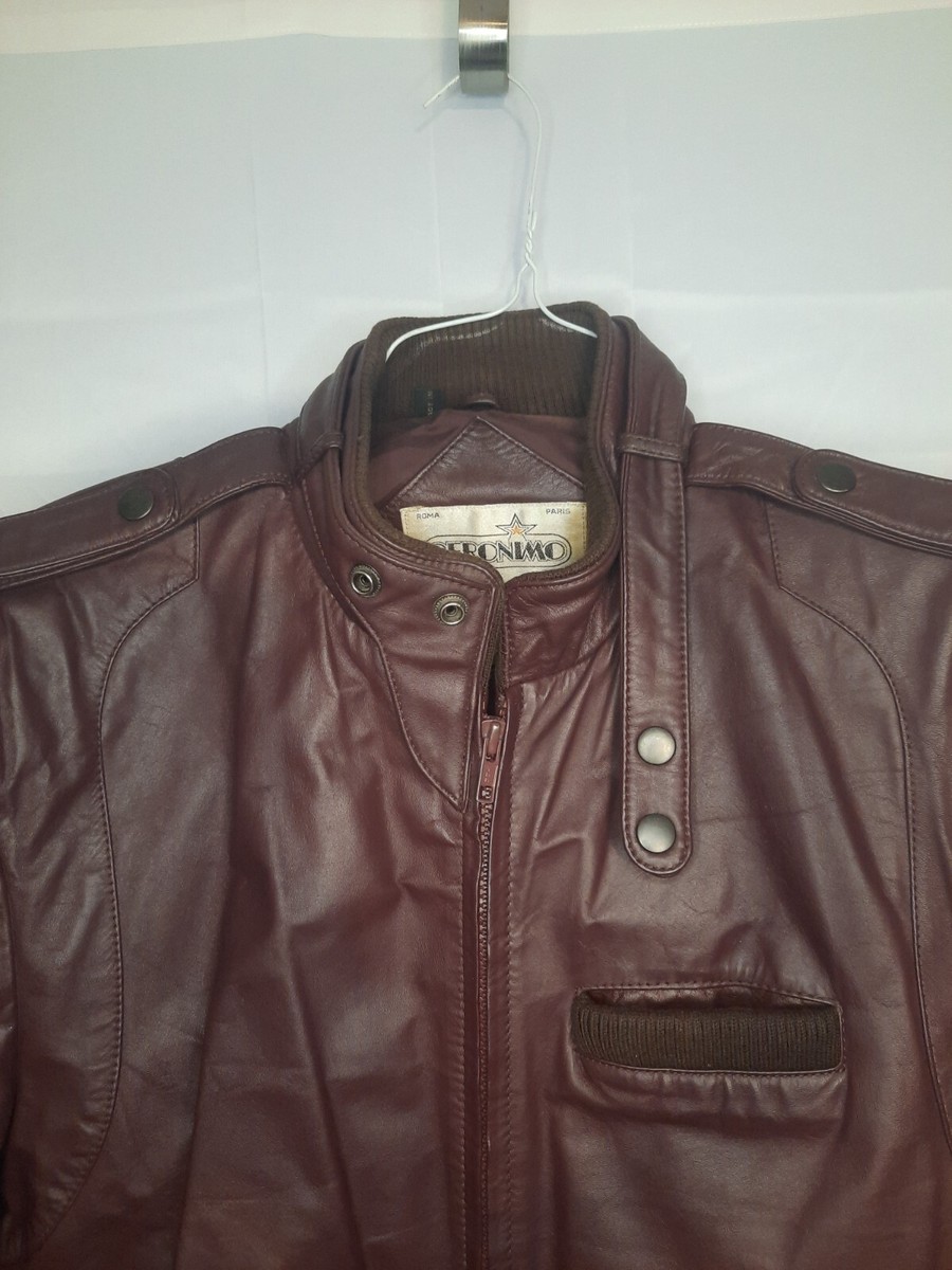 Vintage Geronimo Fine Leathers Jacket Paris Roma Maroon Size 38