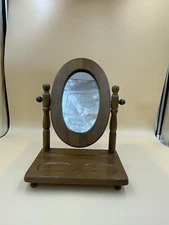 Midcentury Footed Tray Valet with Tilt Shave Oval Mirror Mens Wooden Dresser