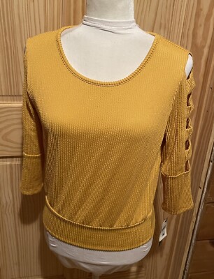 NEW BCX Women's Marigold  Cut Out Sleeves Top Size Small ~ NEW