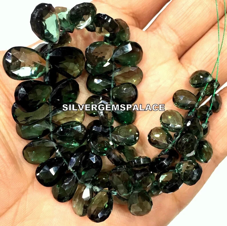 AAAA+ Green Tourmaline Faceted Pear Drop Beads Briolettes Gemstone Beads Strand. - Image 3 of 4