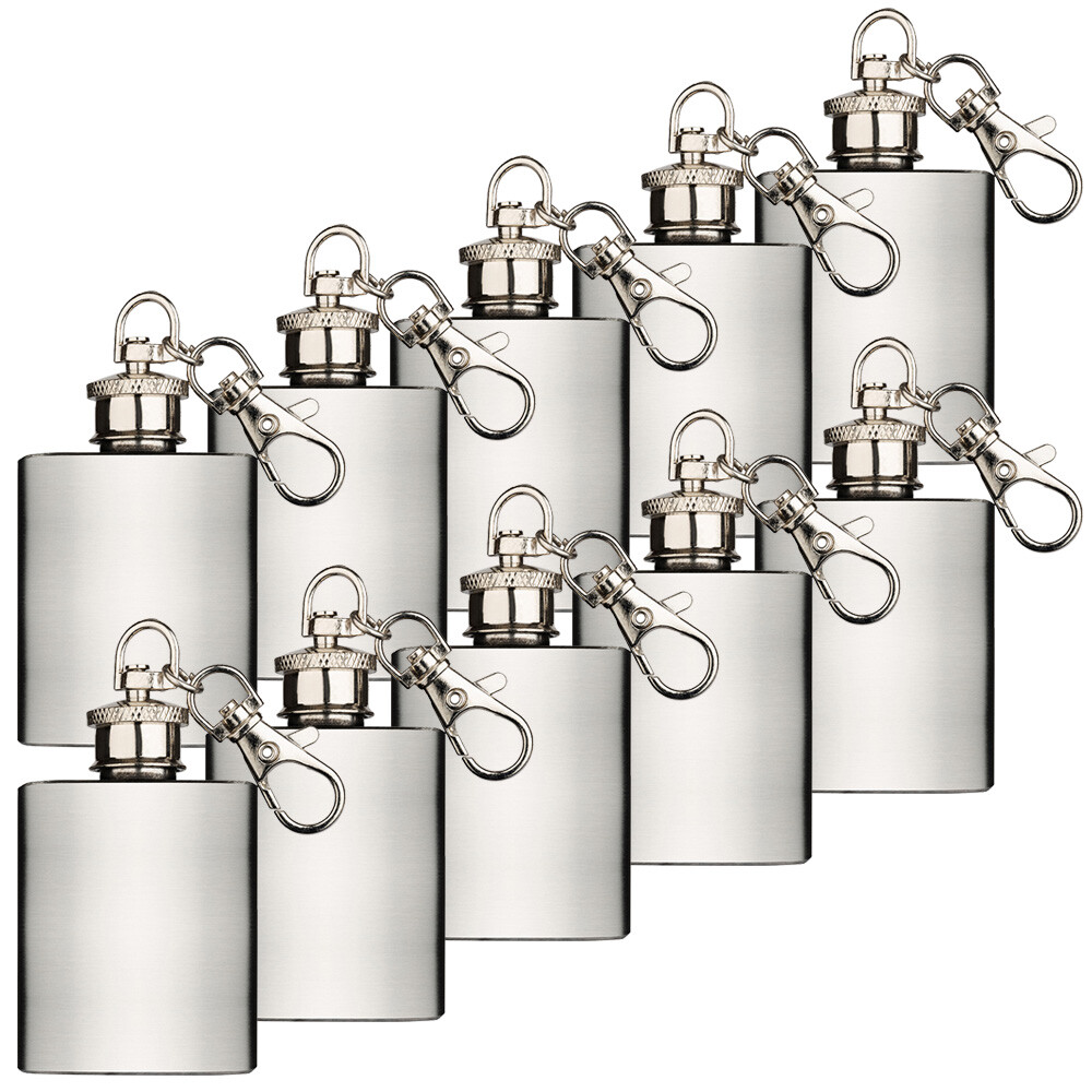 Schlüsselanhänger In Herzform – Mini-Flachmann Aus Edelstahl, 30 Ml, Spiegelnd – 2er Set