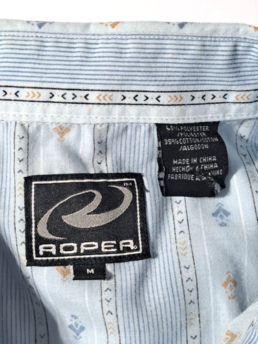 Cowboys Roper Western Shirt Mens Pearl Snap Blue Striped Size M Short Sleeve EUC - Picture 2 of 8
