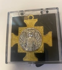 Saint Michael The Archangel Iron Cross Gold tone/Silver tone Pendant, New