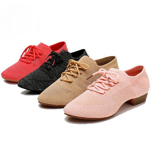 Jazz Shoes Women Men Latin Dancing Slippers Boots Mesh Knitted Slip-on Shoes