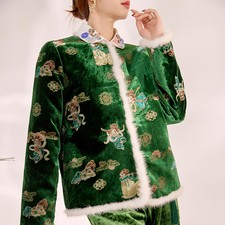 Giacche ricamo pelliccia visone cinese cotone imbottito donna cappotti girocollo corto