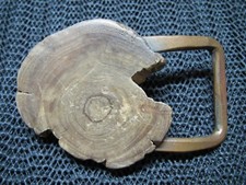 HIPPIE WOOD CUT OUT BRASS BELT BUCKLE VINTAGE RARE HAND MADE 1980s USA 