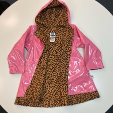 Cork and Company Girls rain jacket size 4 Pink With Leopard Lining And Ruffle