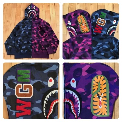 BAPE Purple camo x Blue camo separate shark full zip hoodie A