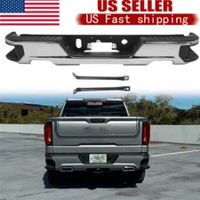 Chrome Rear Bumper w/ Dual Exhaust For Chevy Silverado CMC Sierra 1500 2019-2023