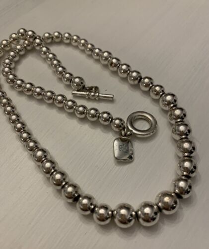 RARE Vintage RALPH LAUREN Heavy Silver Bead Ball RLL NECKLACE~Signed RLL. - Picture 1 of 7