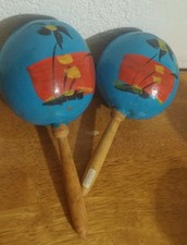 Hand made Mexican Maracas Gourds Pair Rumba Shaker