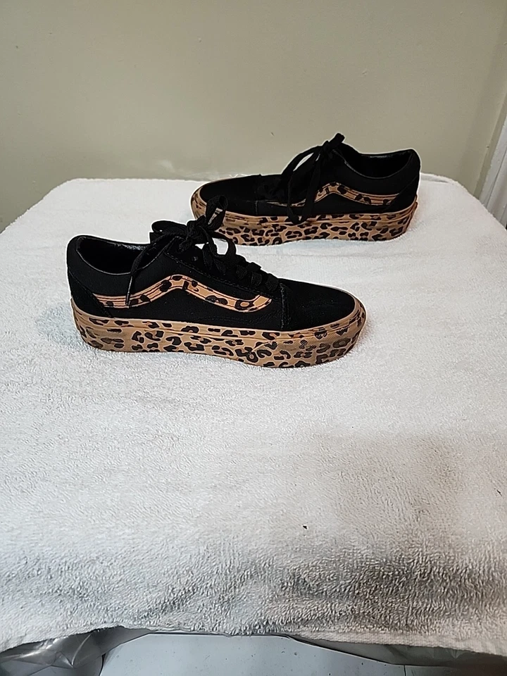 Old Skool Platform Vans Leopard Print Suede Womens 5 #721356 - Image 3 of 4