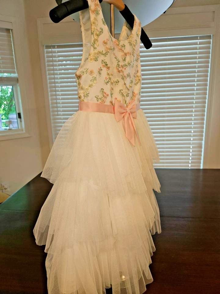 Princesa Americana Niña Sin Mangas Cremallera Trasera Rosa Cinturón Forrado Volantes Encaje 8 Foto 2 de 4