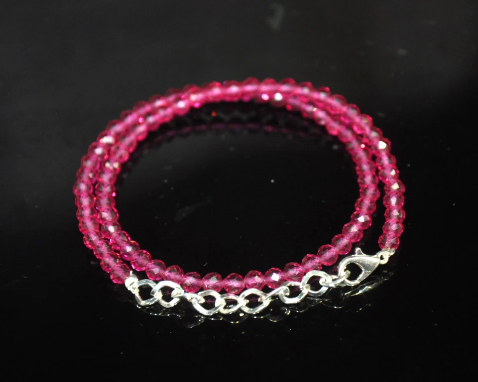 925 Silver AAA+ Ruby Faceted Rondelle Beads 3mm Pink Ruby Beads 18 Inch Beads - Image 2 of 2