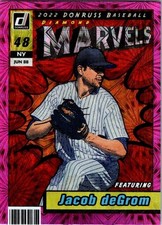 2022 Panini Donruss #M-6 Jacob deGrom Marvels Pink Fireworks Foil NY Mets Card