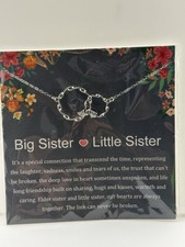 Sliver Tone Necklace Round Crystal Heart Big Sister Little Sister Gift