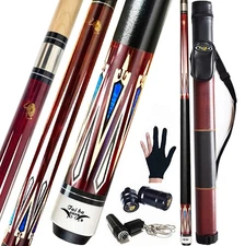 2-piece Pool Cue Stick + Hard Case, 13mm Tip, 58, Hardwood Canadian Maple Profes