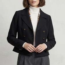 CAbi Black Double Breasted Cropped Blazer Size 6 Small Classic Old Money Regency