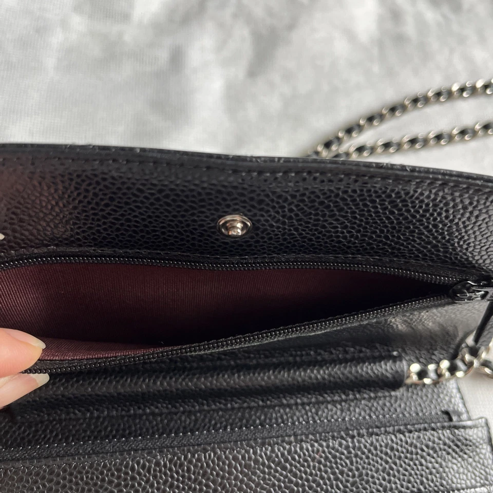AUTHENTIC CHANEL Wallet on Chain-Black Caviar/ Silver hardware Crossbody Bag - Image 4 of 4