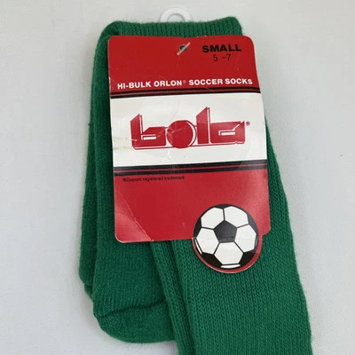 Boys 5-7 VTG Socks Soccer Green 90s 80s NOS USA "BOLA" DuPont Acrylic. - Photo 1/4