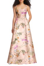 Alfred Sung Butterfly Pink Floral Corset Satin Gown Size 14 $302 D844FP