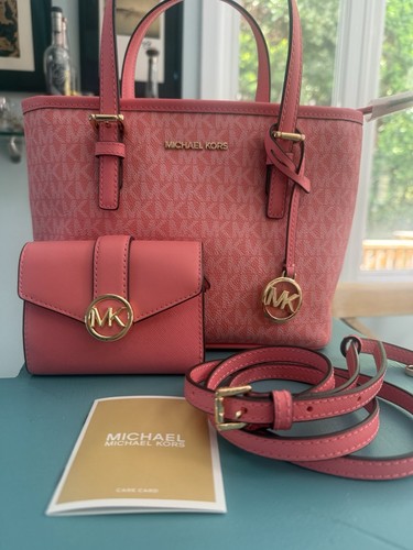 Michael Kors Jet Set Travel Grapefruit Tote/Crossbody + Carmen Wallet Set (LN)!