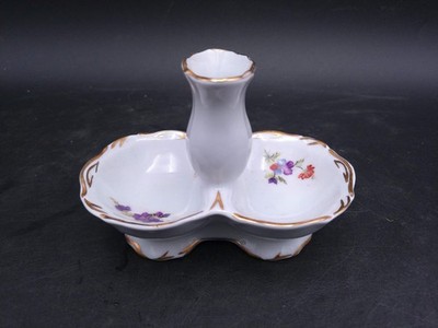 Porcelain Small Serving Dish flowers and Gold gilt trim marked JRJS Cluj Romania