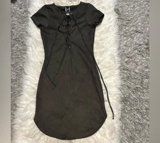 Dark Green Suede Lace-Up Dress Size:S