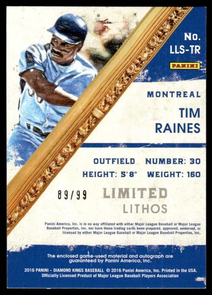 2016 PANINI DIAMOND KINGS JERSEY AUTO /99 TIM RAINES - Image 2 of 2