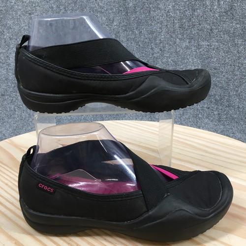 Crocs Shoes Womens 7 Sporty Comfort Slip On Mary Jane Flats Black Fabric Casual - Picture 1 of 16
