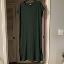 Old navy Full Length Ribbed Casual Capped Sleeve Dress. Dark Green. Lg Stretch
