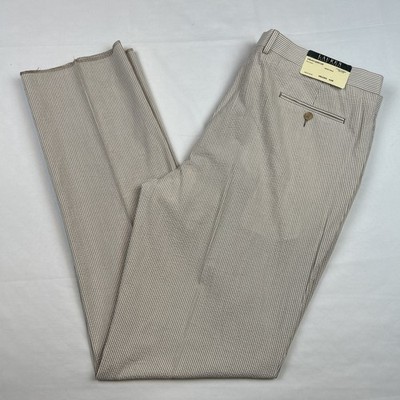 NWT LAUREN RALPH LAUREN Sz 43 Seersucker Dress Pants Stripe Brown Cream Unhemmed