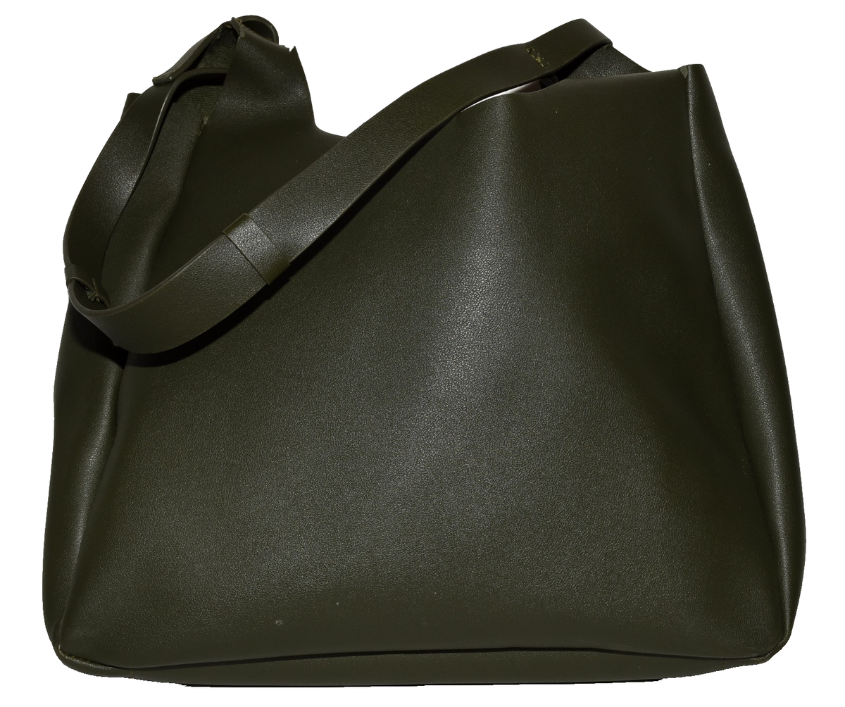 Neiman Marcus Olive Green Faux Leather Large Unlined Shoulder Tote Bag