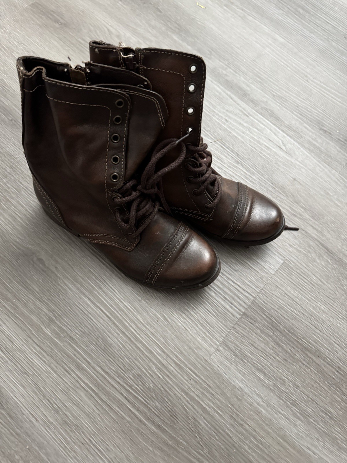 Steve Madden Troopa Boots Womens 8.5 Black Leather Combat Lace Up Zip Low Heels