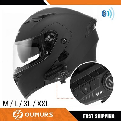 Motorcycle Dual Visor Bluetooth Modular Full Face Helmet  DOT M L XL 2XL