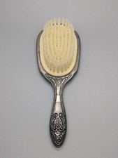 Vintage Silver Tone Hair Brush with Plastic Bristles MCM Retro Heavy