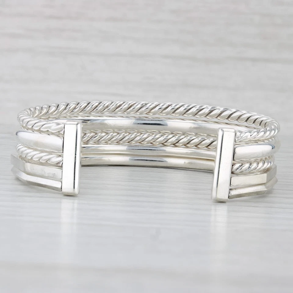 David Yurman 0.51ctw Diamond Stax 5 Row Bracelet Pouch Sterling Silver 6" - Image 3 of 4